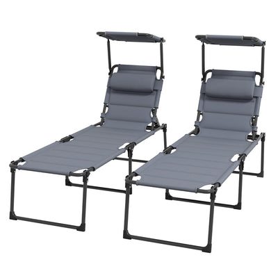 Outsunny Adjustable Folding Chaise Lounge Chair with Sunroof Quick Dry for Beach Patio Grey 