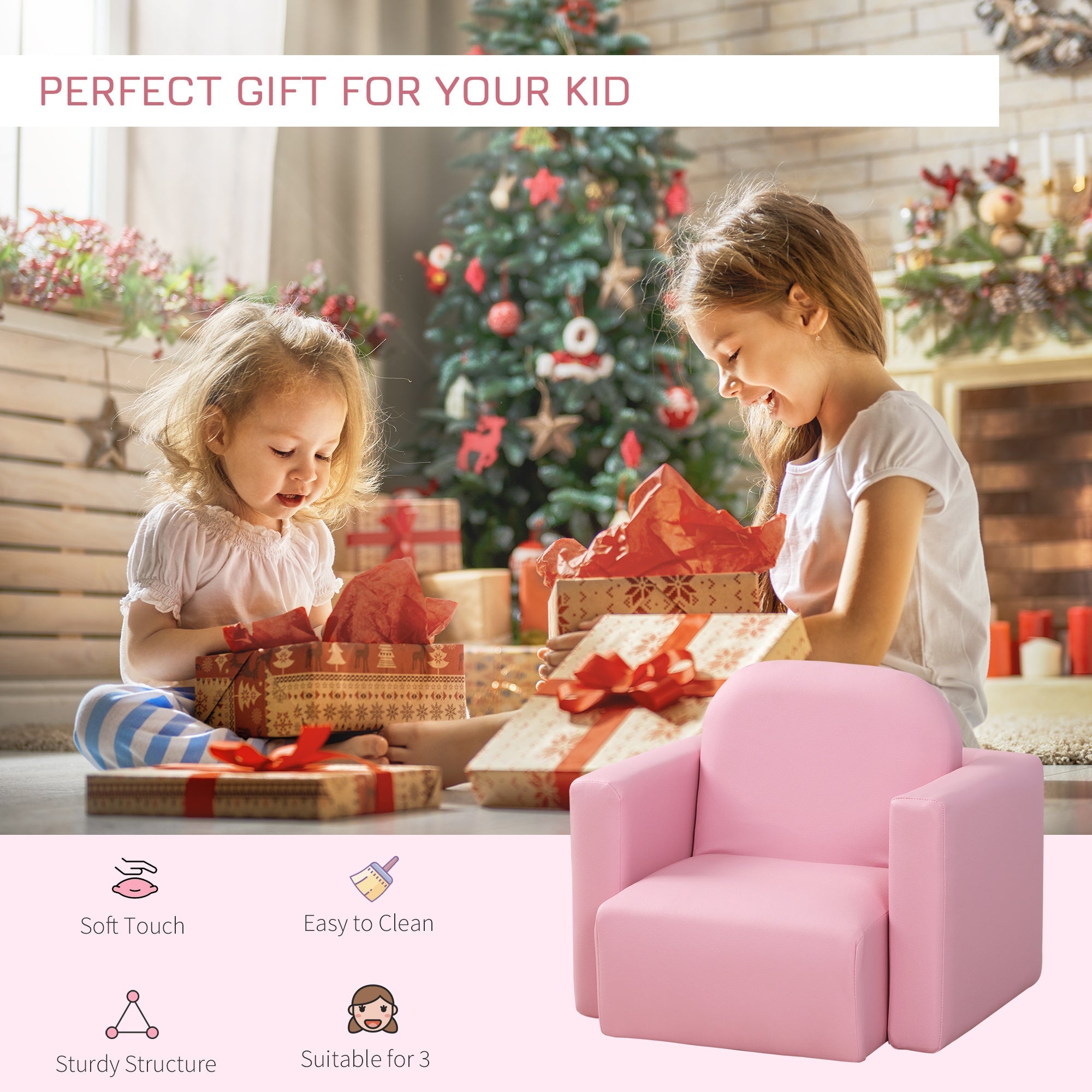 Qaba 2-in-1 Kids Convertible Table & Sofa Chair Set, Pink Multifunctional Toddler Armchair and Activity Couch 