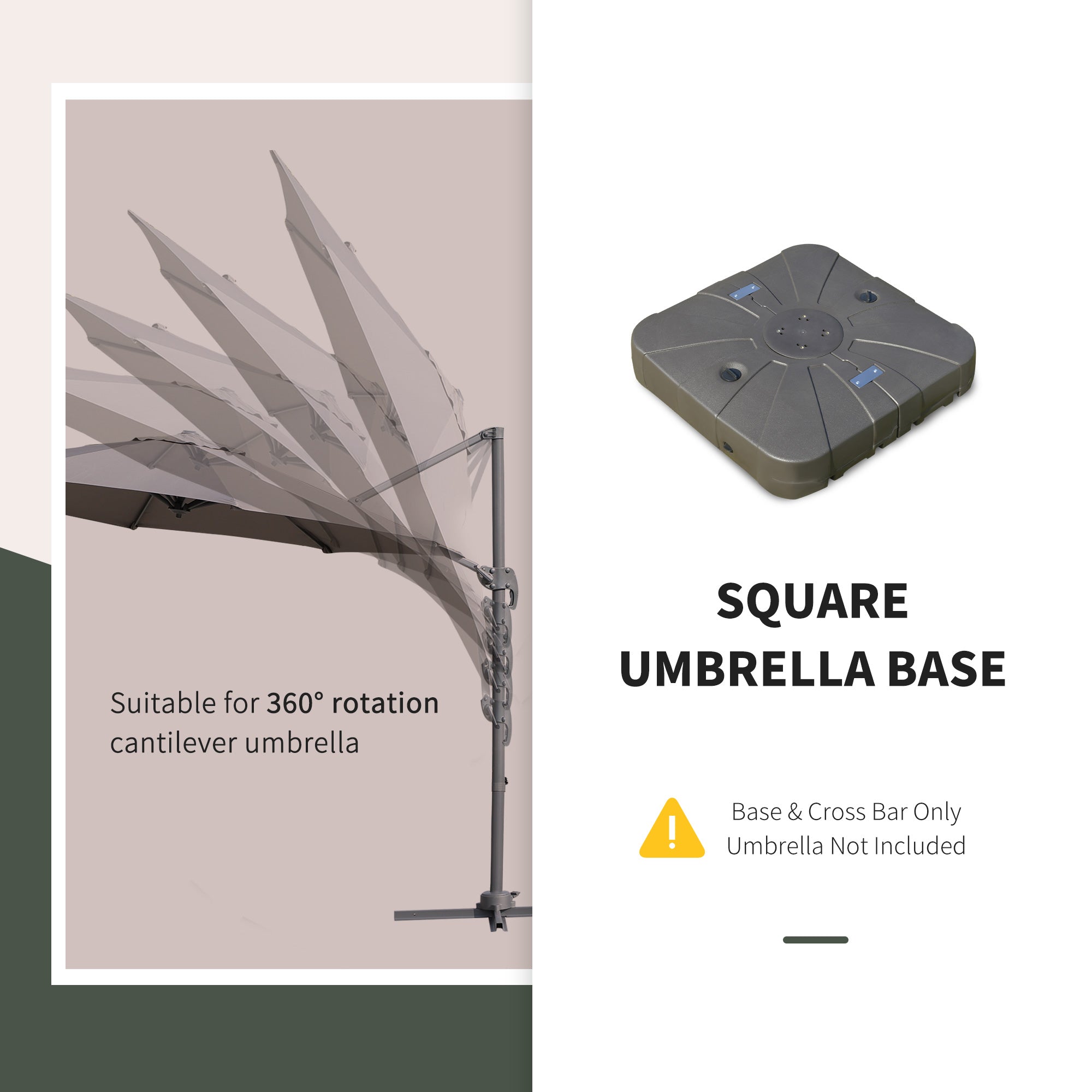 Outsunny Square Cantilever Patio Umbrella Base Water or Sand Filled with Wheels Crossbar Heavy-Duty Umbrella Stand 
