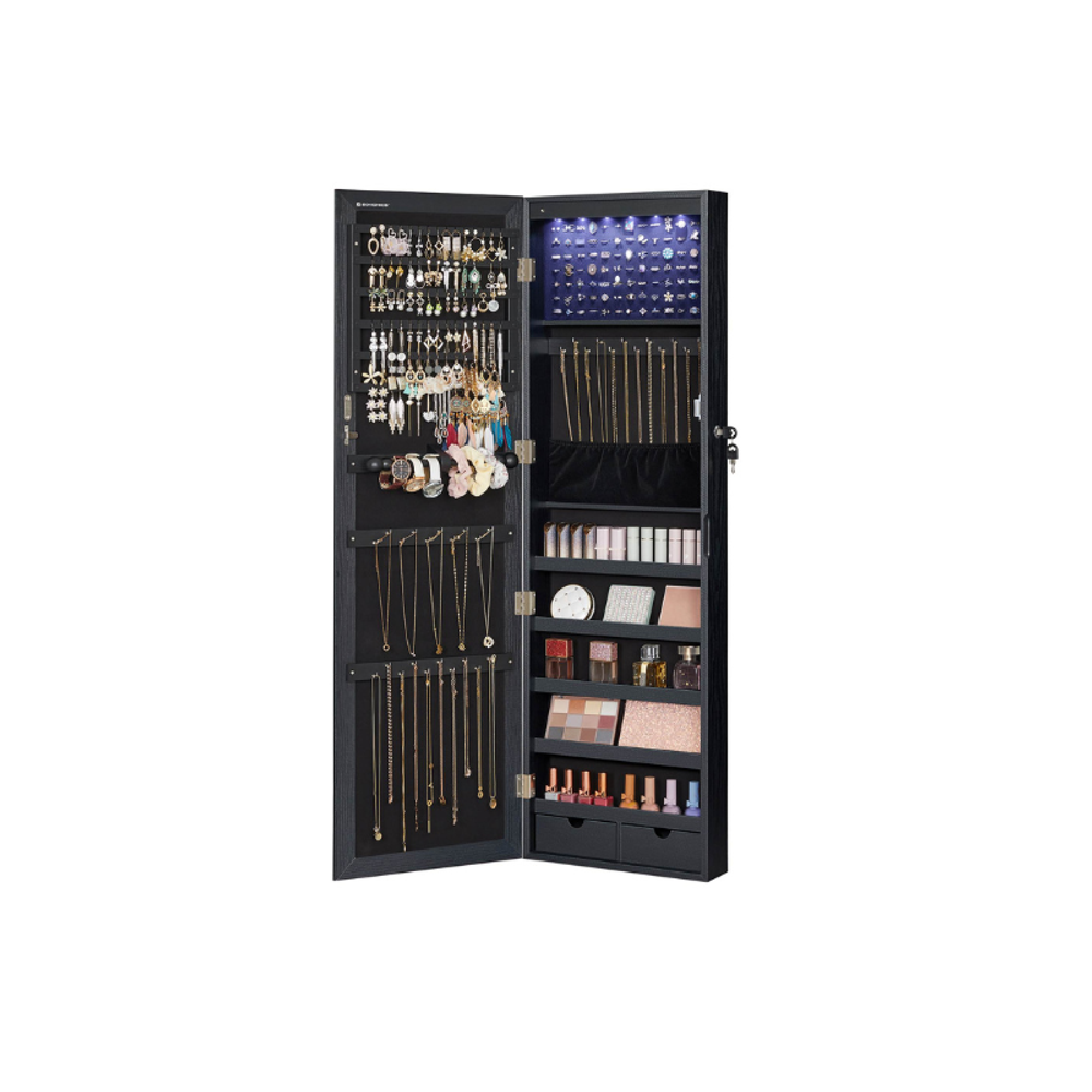 SONGMICS Lockable Wall or Door Mounted Jewelry Armoire Organizer with Mirror