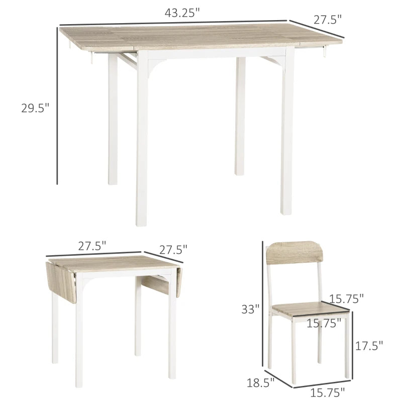 Foldable Dining Table Set for 2, Drop-Leaf Kitchen Table with 2 Chairs for Apartments, Studios, Natural Drop-leaf Dining Table Set Includes 2 Chairs