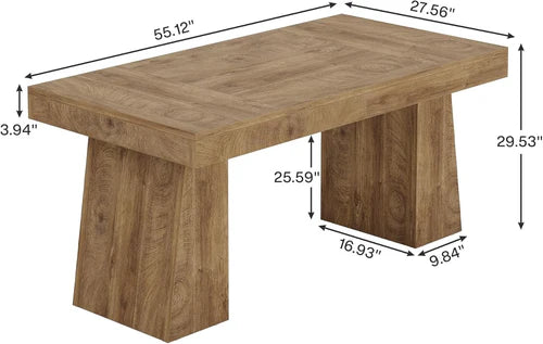 Dining Table 55" Rectangular Kitchen Table for 4-6 People with Sturdy Legs and Thick Tabletop Light Brown