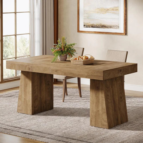 Dining Table 55" Rectangular Kitchen Table for 4-6 People with Sturdy Legs and Thick Tabletop Light Brown