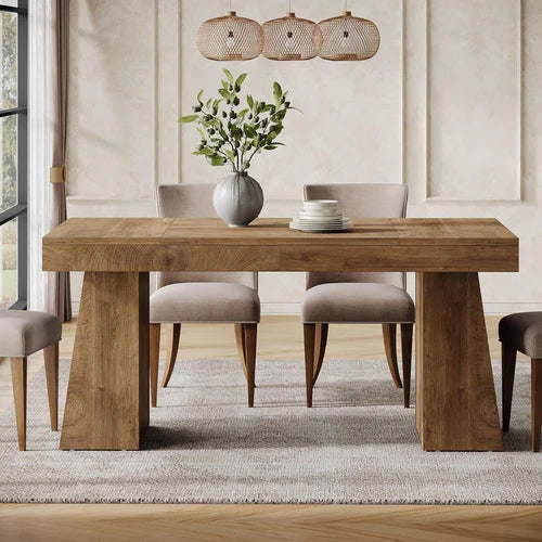 Dining Table 55" Rectangular Kitchen Table for 4-6 People with Sturdy Legs and Thick Tabletop Light Brown