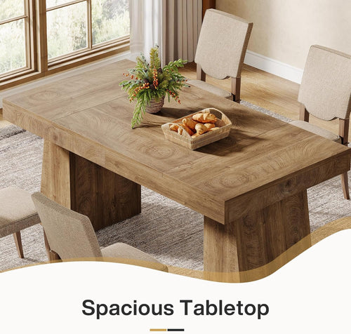 Dining Table 55" Rectangular Kitchen Table for 4-6 People with Sturdy Legs and Thick Tabletop Light Brown