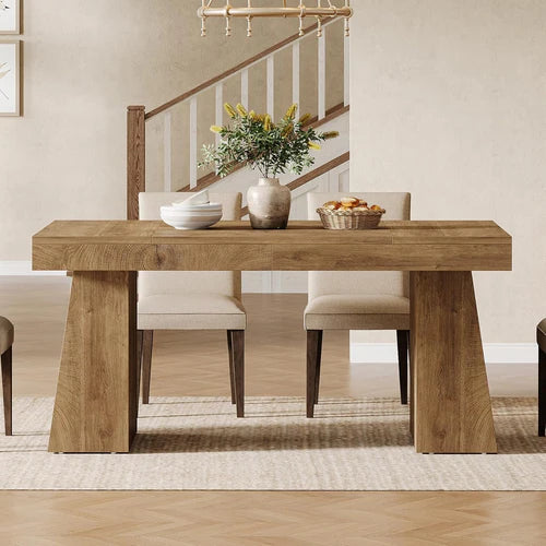 Dining Table 55" Rectangular Kitchen Table for 4-6 People with Sturdy Legs and Thick Tabletop Light Brown