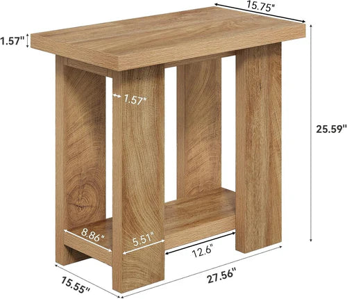 End Table 2-Tier Farmhouse Side Table with Storage Shelves 27.56" Wooden Nightstand for Small Spaces Living Room Bedroom Light Brown