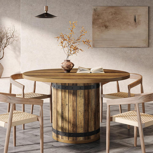 39.37" Round Conference Table Farmhouse Meeting Room Table for 4 with Pedestal Base MDF Wooden Office Dining Table Rustic Brown