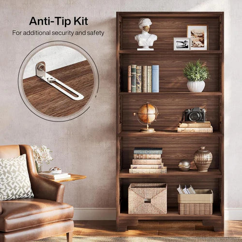 Bookshelf 70.8" Freestanding 6-Tier Bookcase Display Rack with Storage Shelves and X-Shaped Design Brown