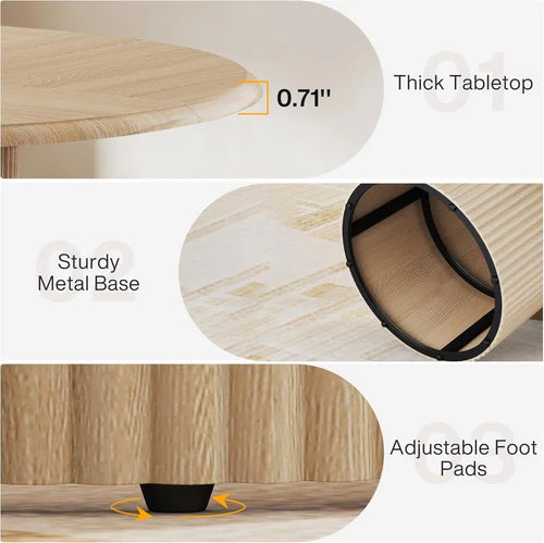47" Round Conference Table with Fluted Metal Base, Meeting Table for 4–6 People, Modern Office Desk Light Brown