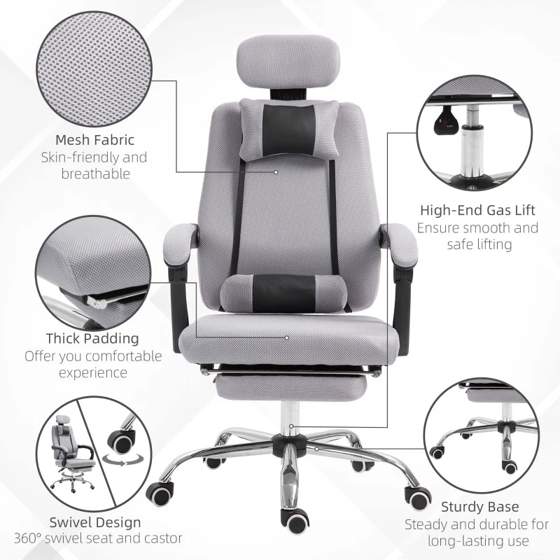 Ergonomic Executive High Back Office Chair with Footrest,Lumbar Support,Grey