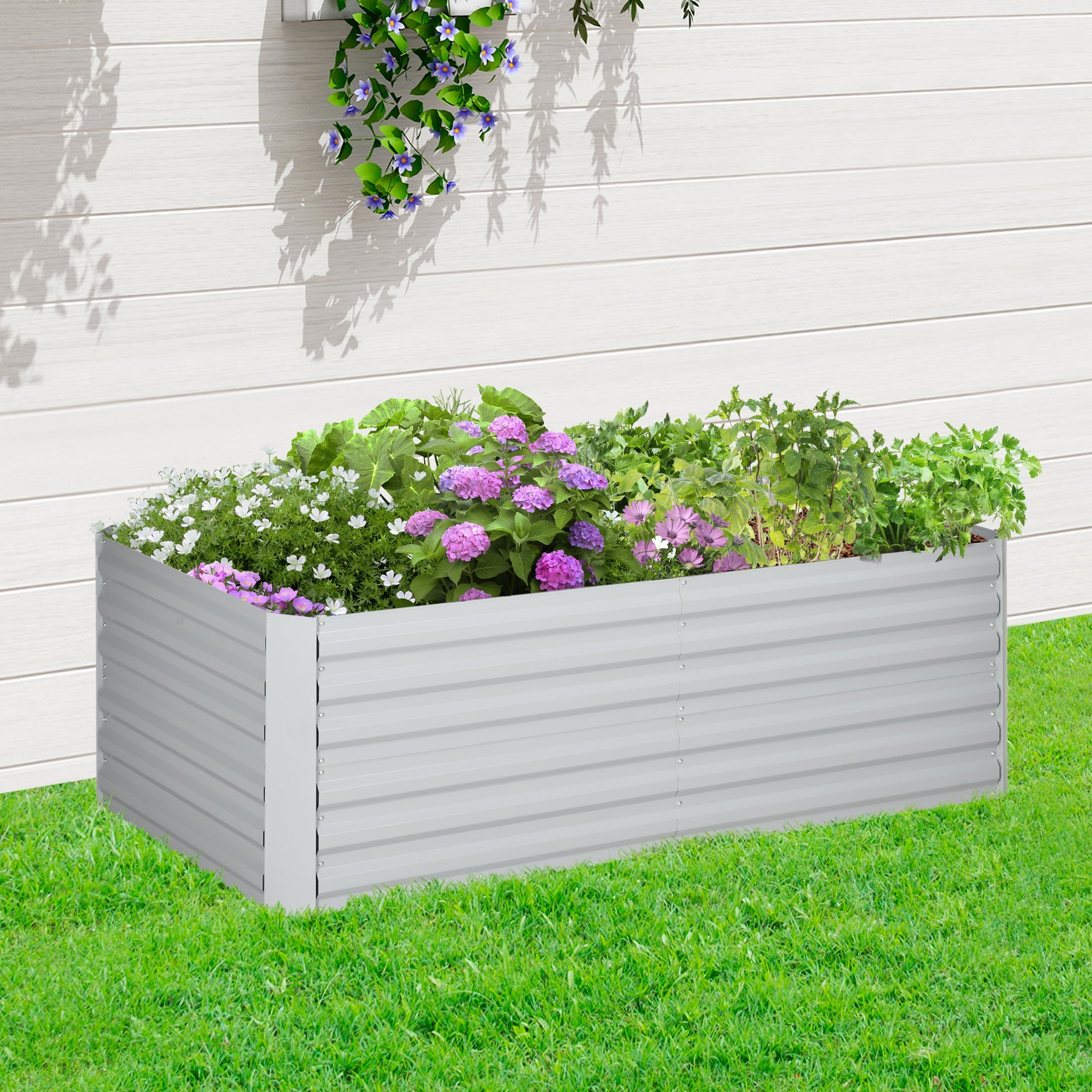 Outsunny Galvanized Raised Garden Bed, Steel Outdoor Planters with Reinforced Rods, 71" x 35" x 23", Light Grey 