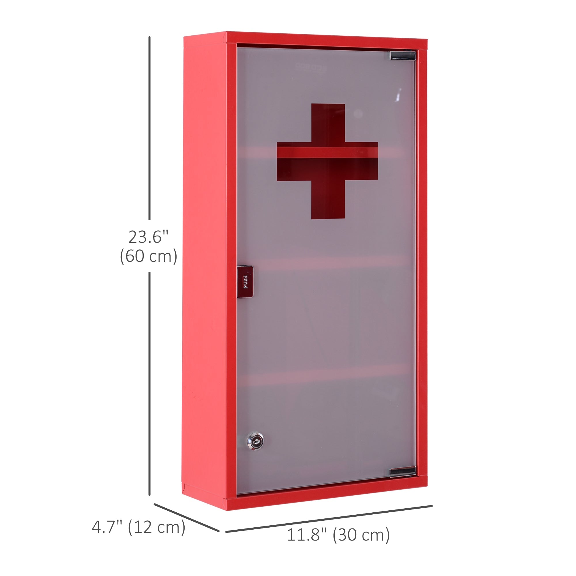 HOMCOM Wall Mount Medicine Cabinet Bathroom 4 Tier Shelves Steel Frame Glass Door Lockable 2 Keys 