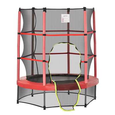 Outsunny 55" Kids Trampoline with Enclosure Net for Indoor/Outdoor, Trampoline for Boys and Girls Age 3-6 Years, Red 