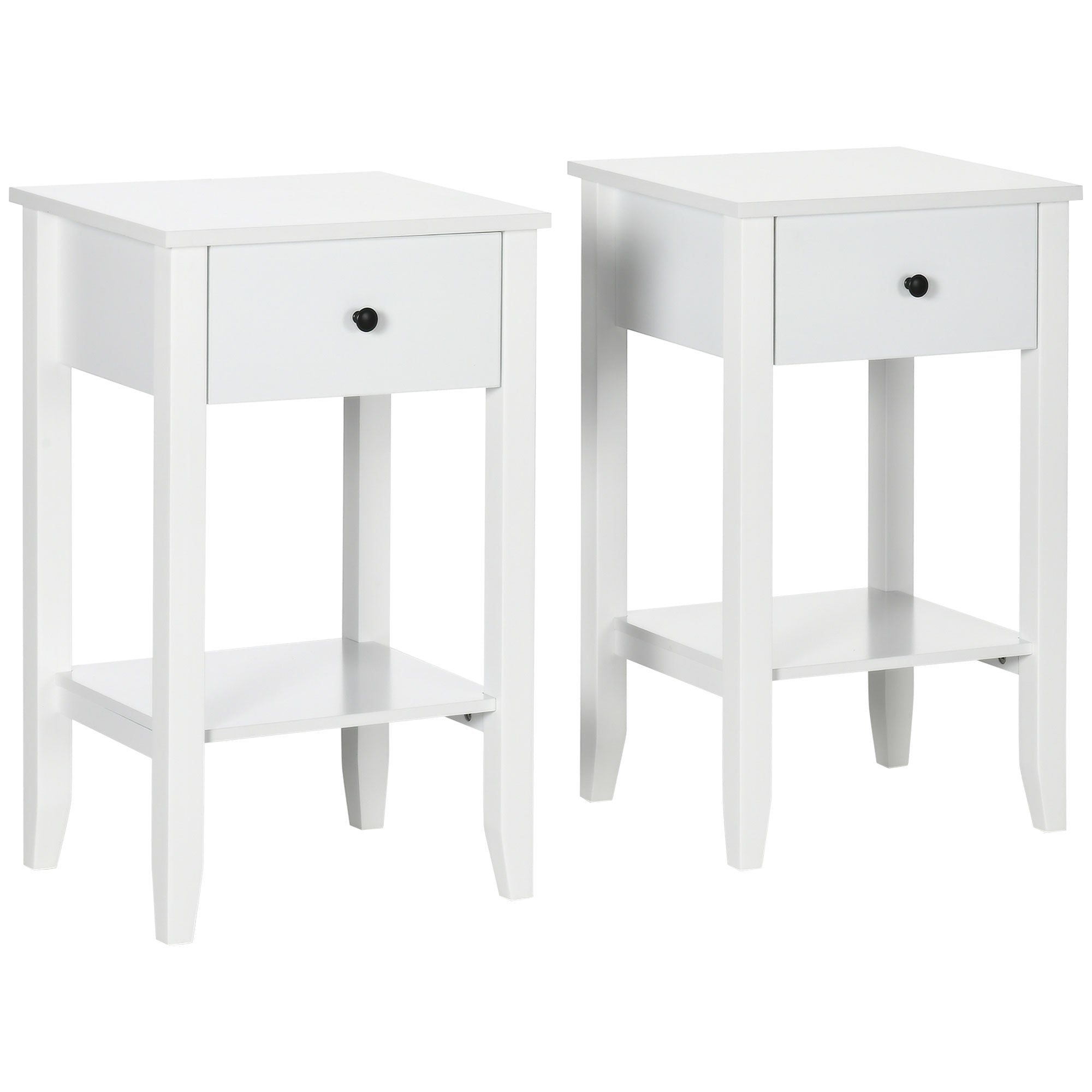 HOMCOM Contemporary 2-Tier Table: Side End Table with Drawer and Bottom Shelf for Living Room, Bedroom, Crisp White 