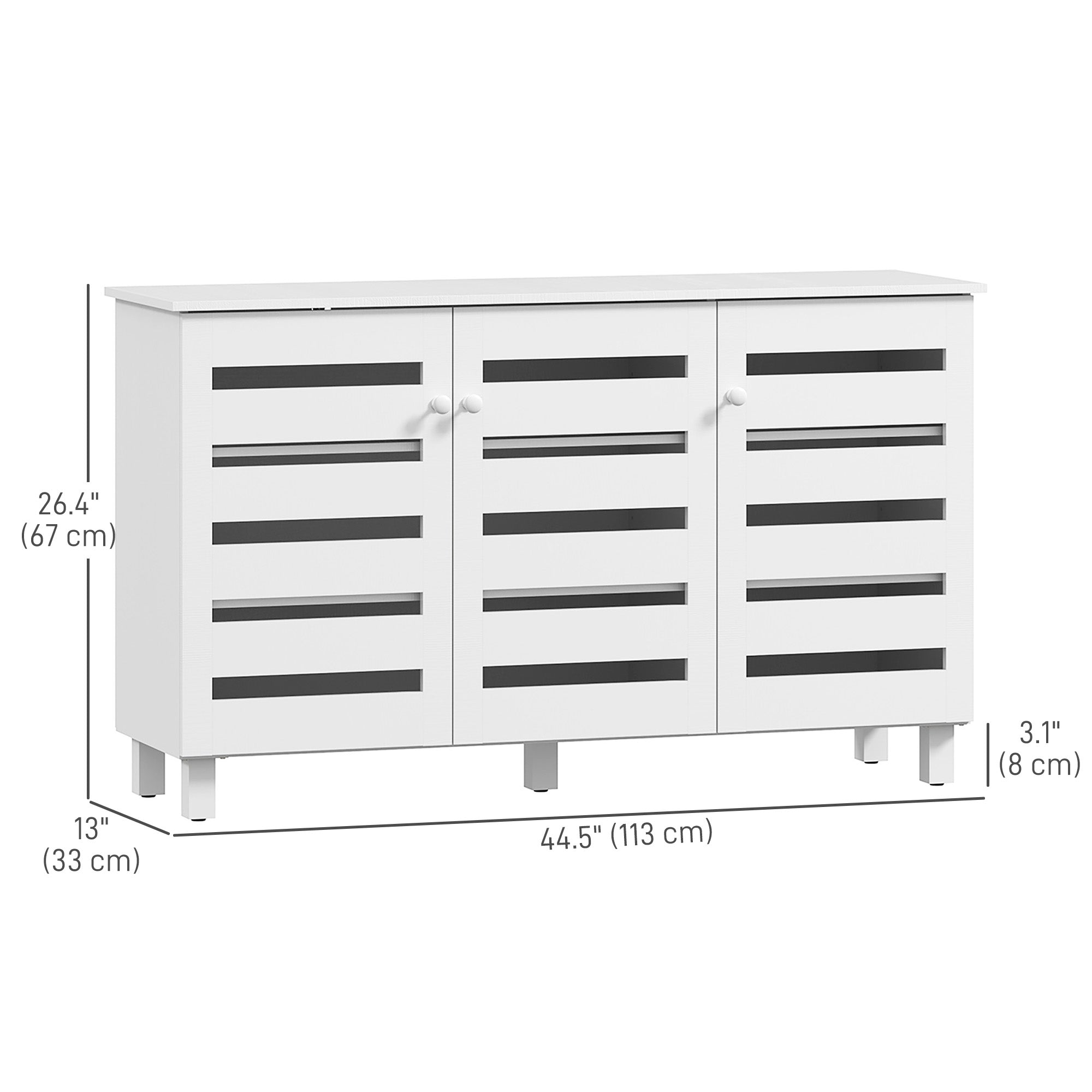 HOMCOM Shoe Cabinet with 3 Slatted Doors, 3-tier Shelving Rack Cabinet with Adjustable Shelves for 15 Pairs of Shoes, White 