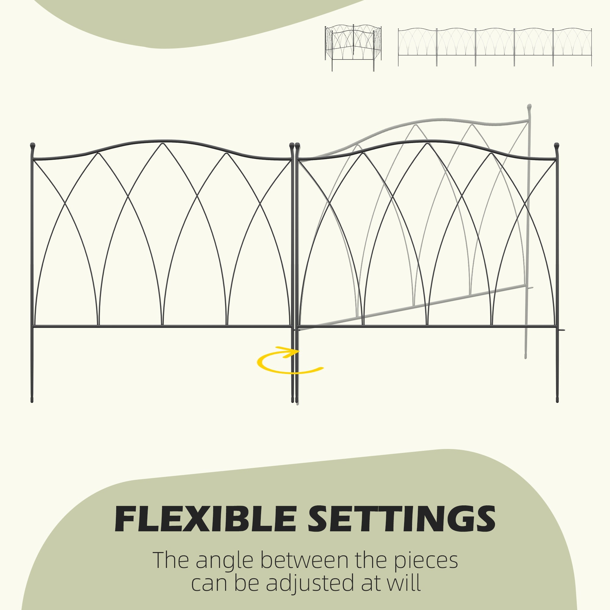 Outsunny 5-Piece 24"x10' Metal Wire Fence: Landscape Flower Bed Edging, Animal Barrier, Black 