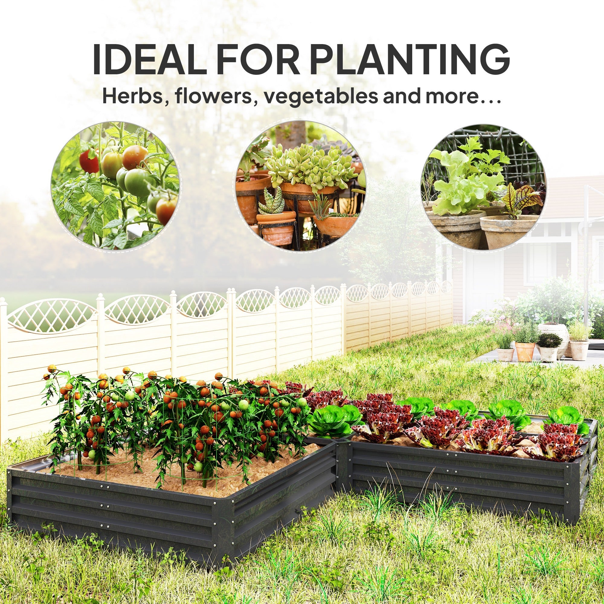 Outsunny Steel Raised Garden Bed, Set of 5 Large Box Planters for Outdoor Plants Vegetables Flowers Herbs, 8x8x1ft, Dark Grey 