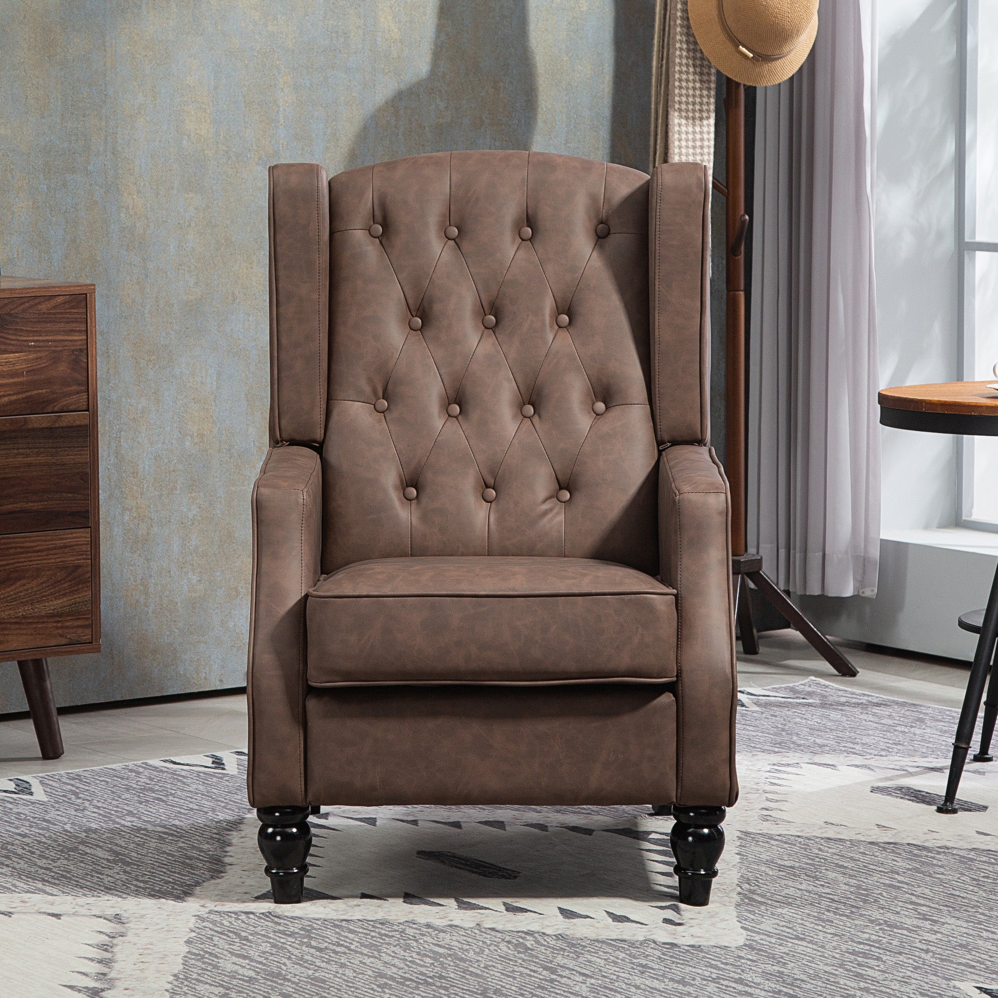 HOMCOM Faux Leather Armchair, Modern Accent Chair with Thick Padding for Living Room, Bedroom, Home Office, Brown 