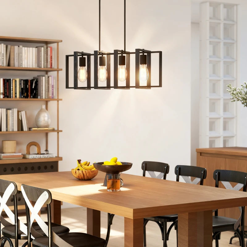 Farmhouse Kitchen Island Lighting, Linear Pendant Light with 4 Rotatable Frames and Adjustable Height, Black