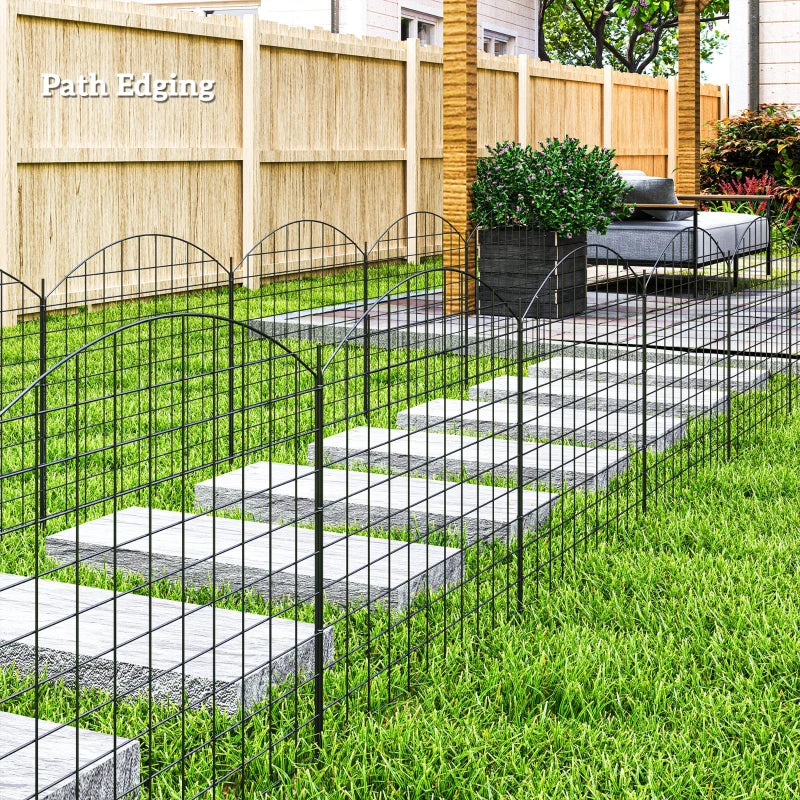 Metal Garden Fence, Decorative Fence Set of 6, 181.1" x 38.2", Vegetable Fence, Path Border, Garden Edging, Black