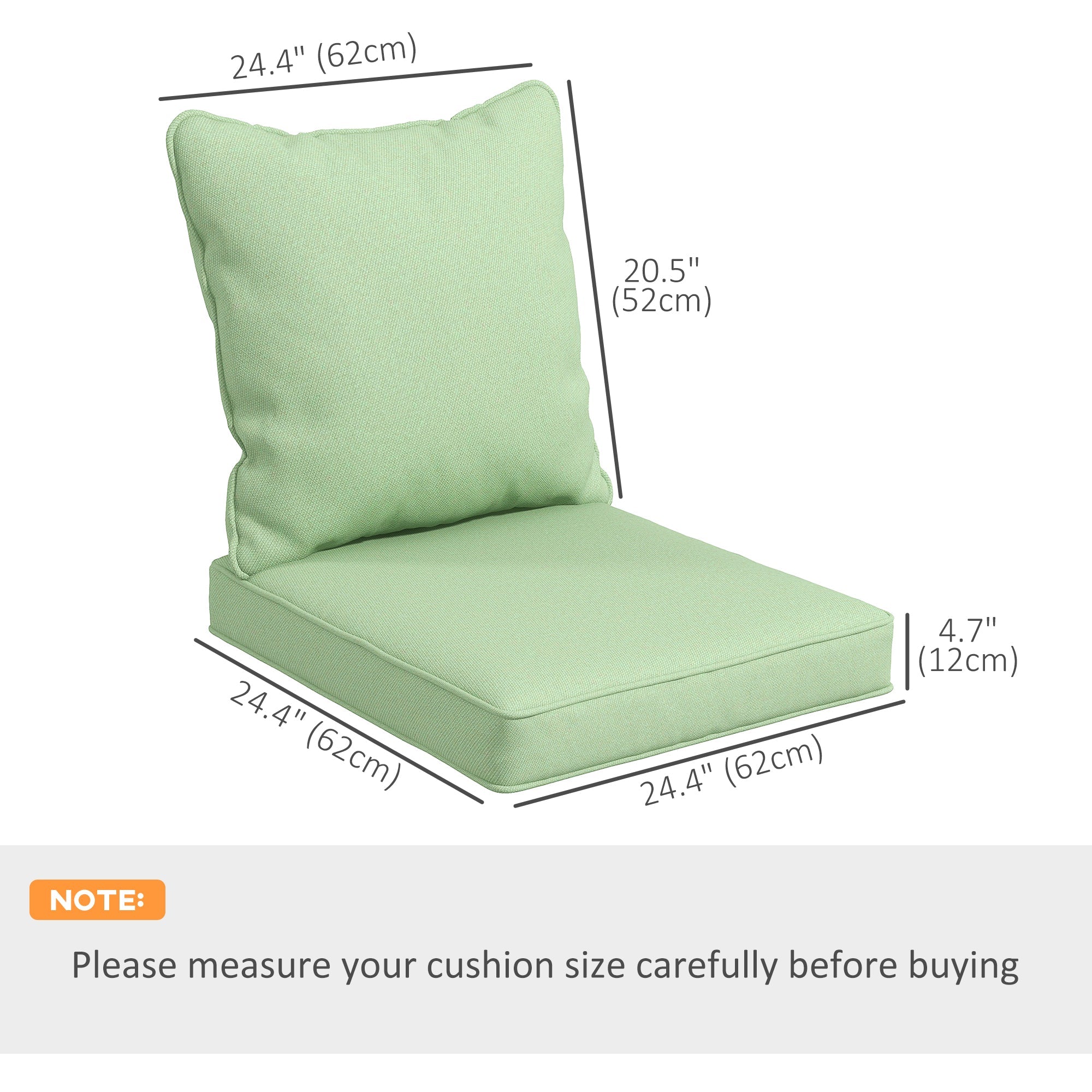 Outsunny 4-Piece Seat Cushion Back Pillows Replacement, Patio Chair Cushions Set for Indoor Outdoor, Green 