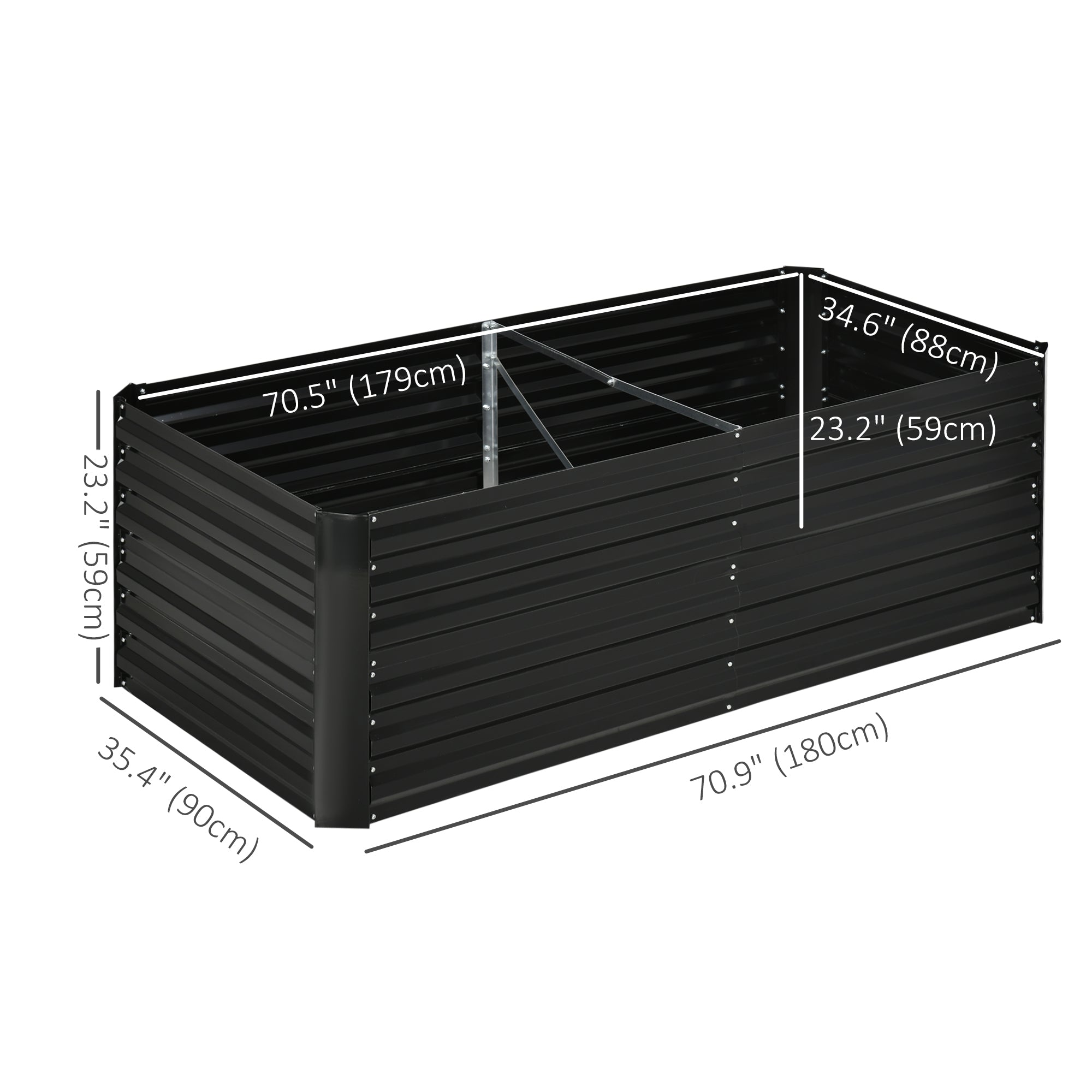 Outsunny Galvanized Steel Raised Garden Bed Outdoor Planters Reinforced Rods 71" x 35" x 23" Black 