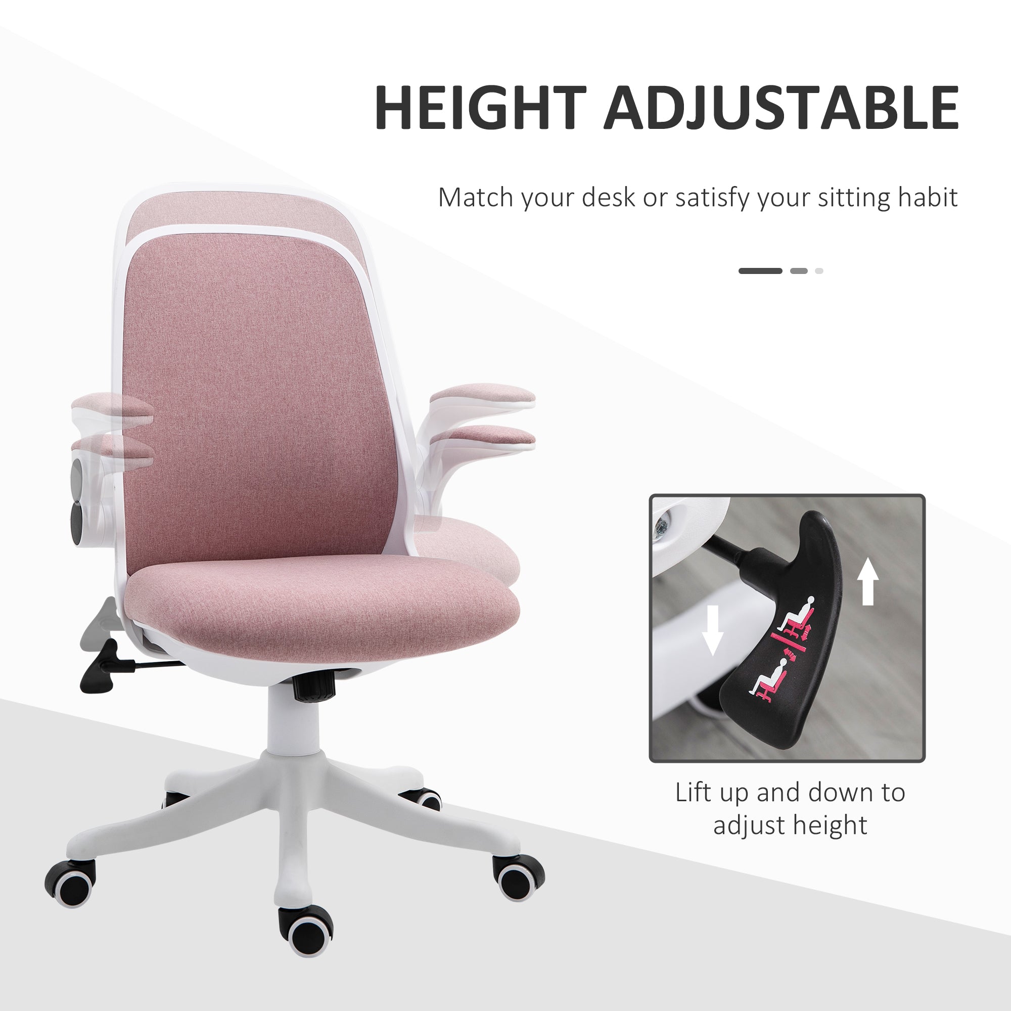 Vinsetto Breathable Fabric Office Chair 360° Swivel Task Chair with Flip-up Arms Adjustable Height Desk Chair Pink 