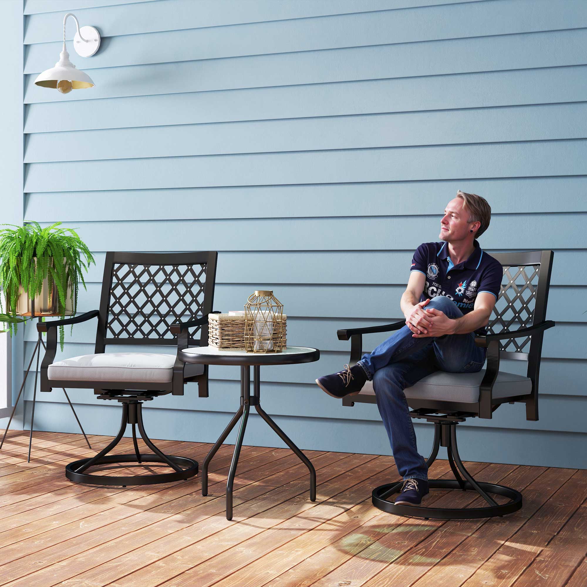 Outsunny Outdoor Patio Chairs Set of 2, Metal Swivel Rocker Chairs with Cushion and Armrests for Backyard, Garden, Patio 
