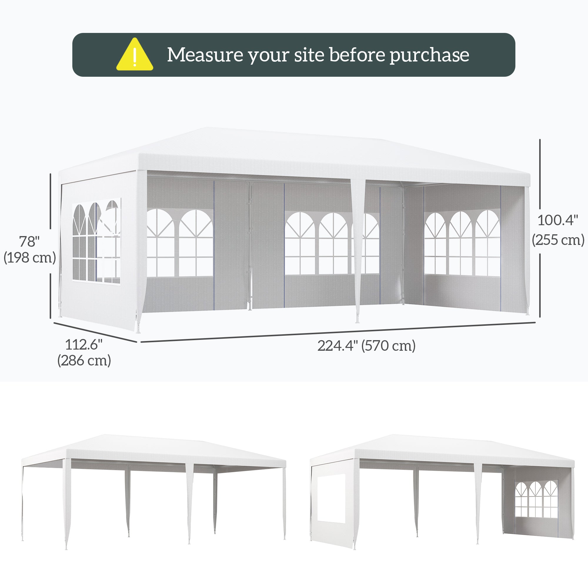 Outsunny Party Tent 10'x20' Portable Wedding Gazebo Canopy 4 Sidewalls White 