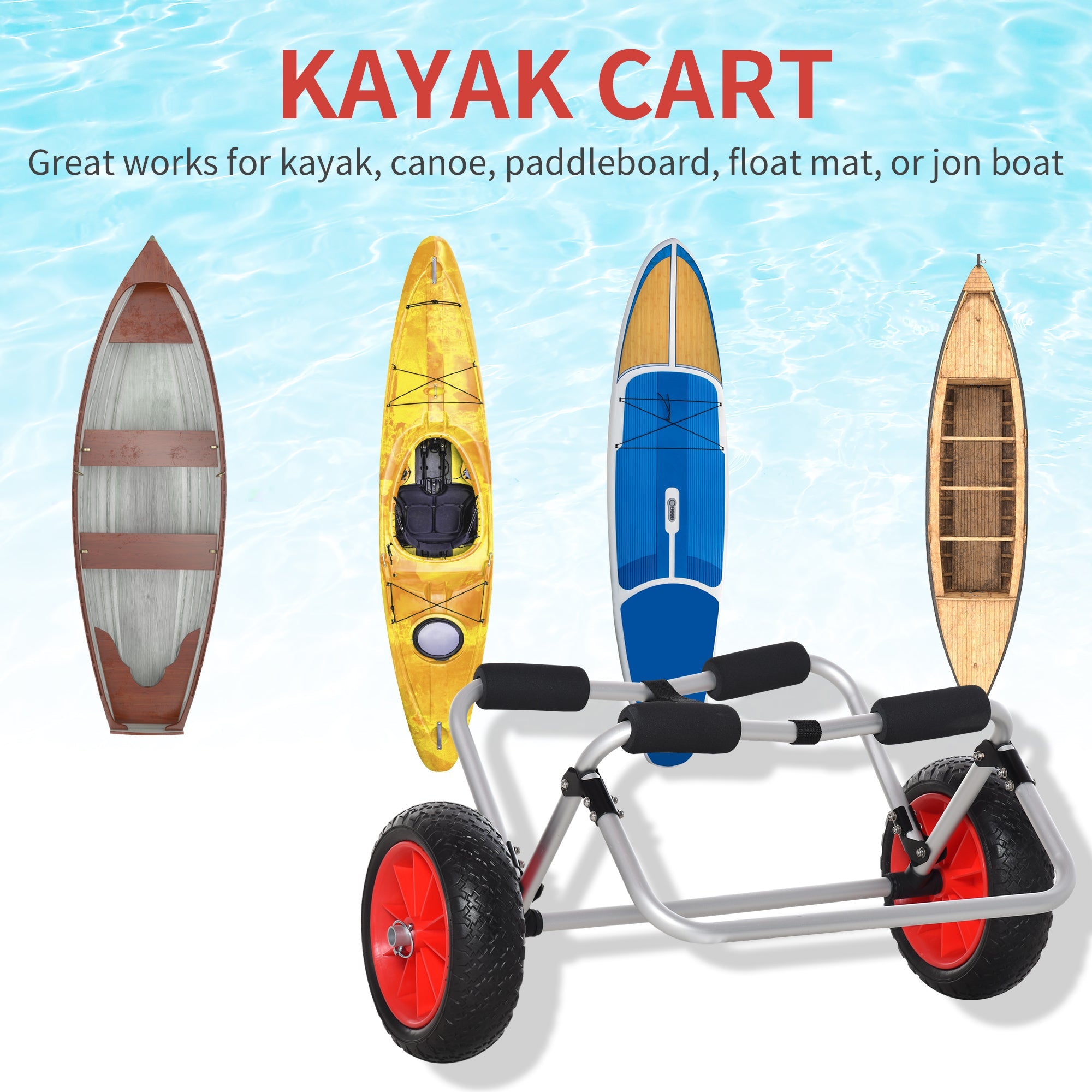 Soozier Kayak Cart 198LBS Capacity Boat Canoe Carrier Dolly Trolley NO-Flat Wheel Silver 