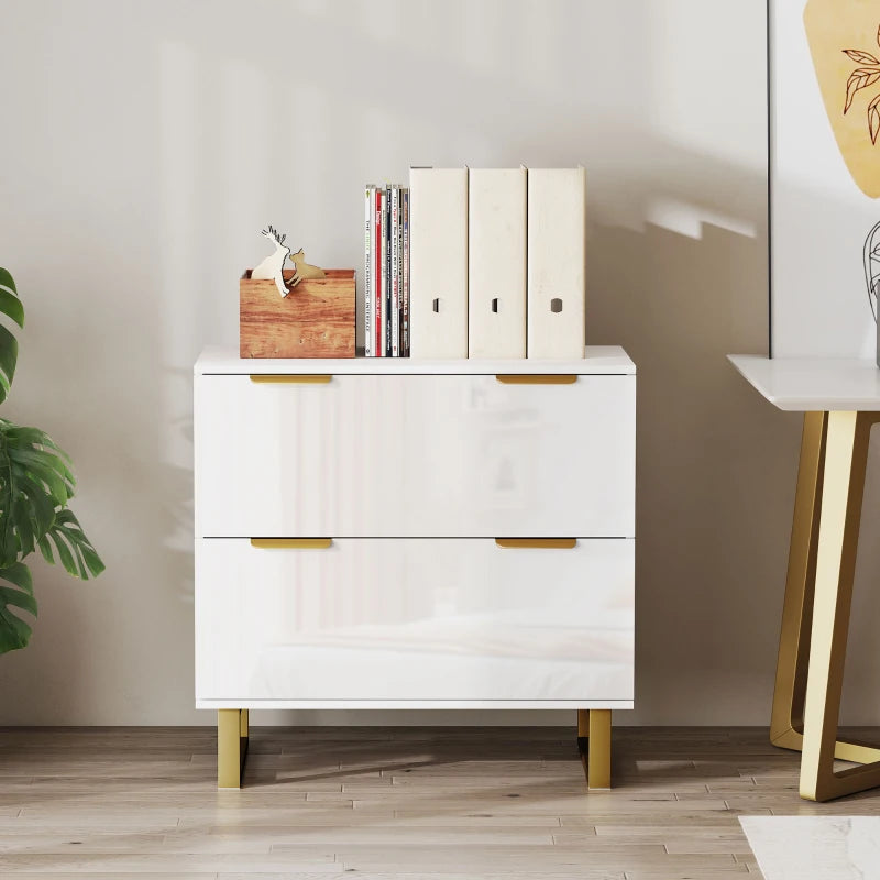 Lateral File Cabinet with 2 Drawers, Modern Filing Cabinet for Letter/A4/Legal Size Files, High Gloss White