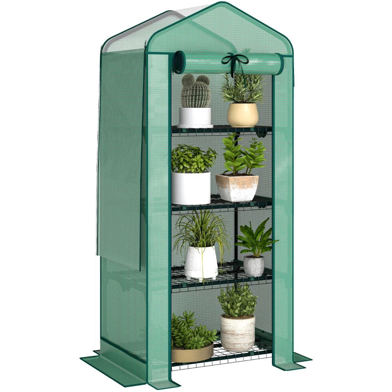 Mini Greenhouse with Screen Roof, Portable Small Greenhouse with Roll-Up Zipper Door, 27.6" x 19.7" x 62.2", Green
