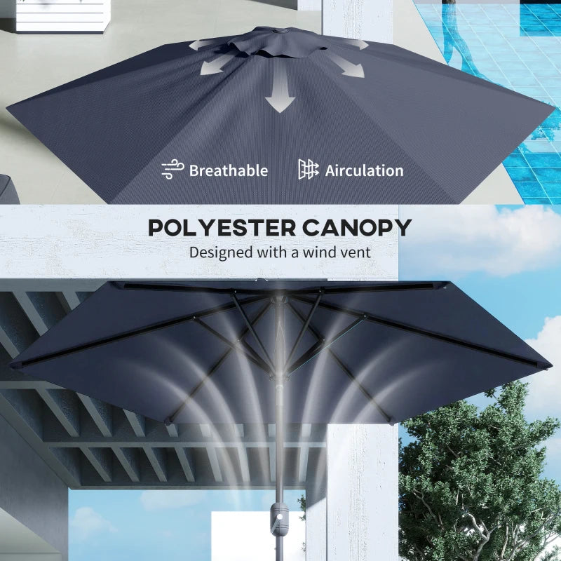 Patio Sun Umbrella, Outdoor Parasol with 6 Ribs, Blue