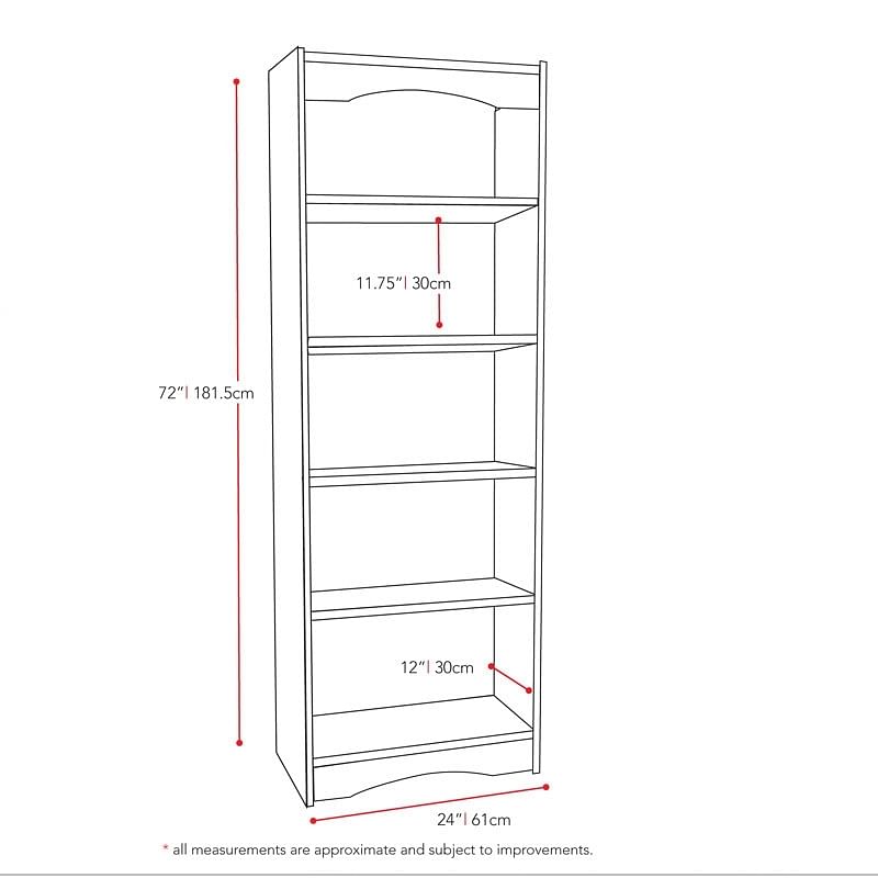 Contemporary Black Bookcase with 5 Shelves and Curved Accents - Free Shipping