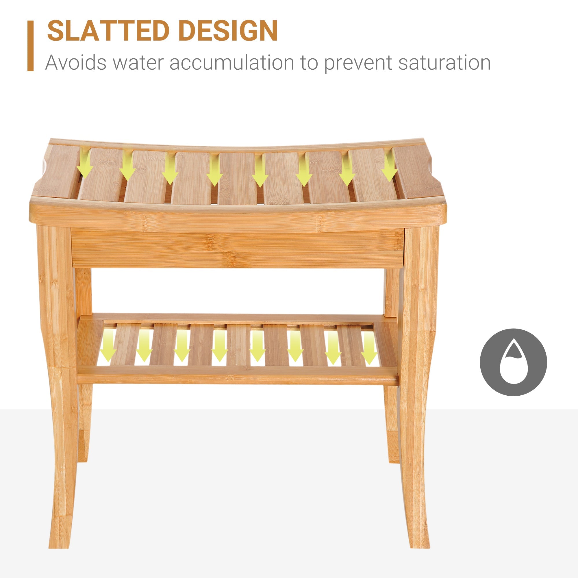 HOMCOM Bamboo Bliss: Spa Bath Seat Shower Bench with 20" Organizer Shelf, Bathroom Stool for Relaxation 
