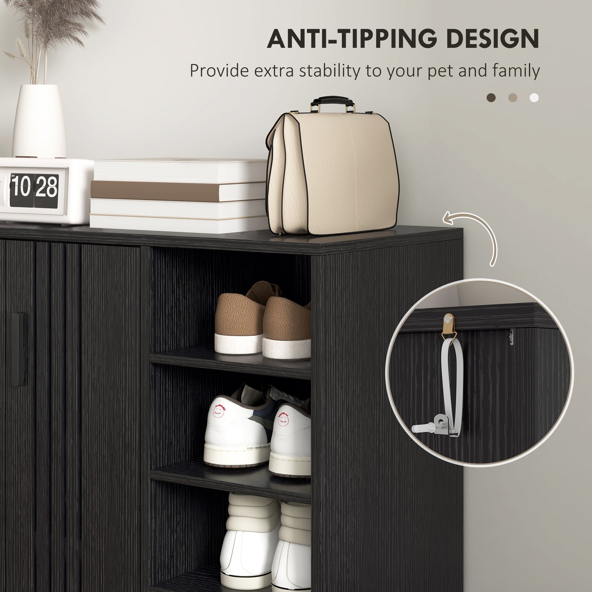 HOMCOM Shoe Storage with Double Doors Open Shelves 17 Pair Shoe Storage Organizer for Entryway Hallway Black 