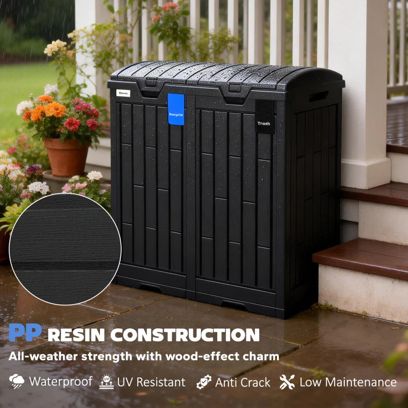 58 Gallon Double Outdoor Garbage Bin with Dual Lid, Plastic Outdoor Waste Trash Can with Ash Holder and Drip Trays