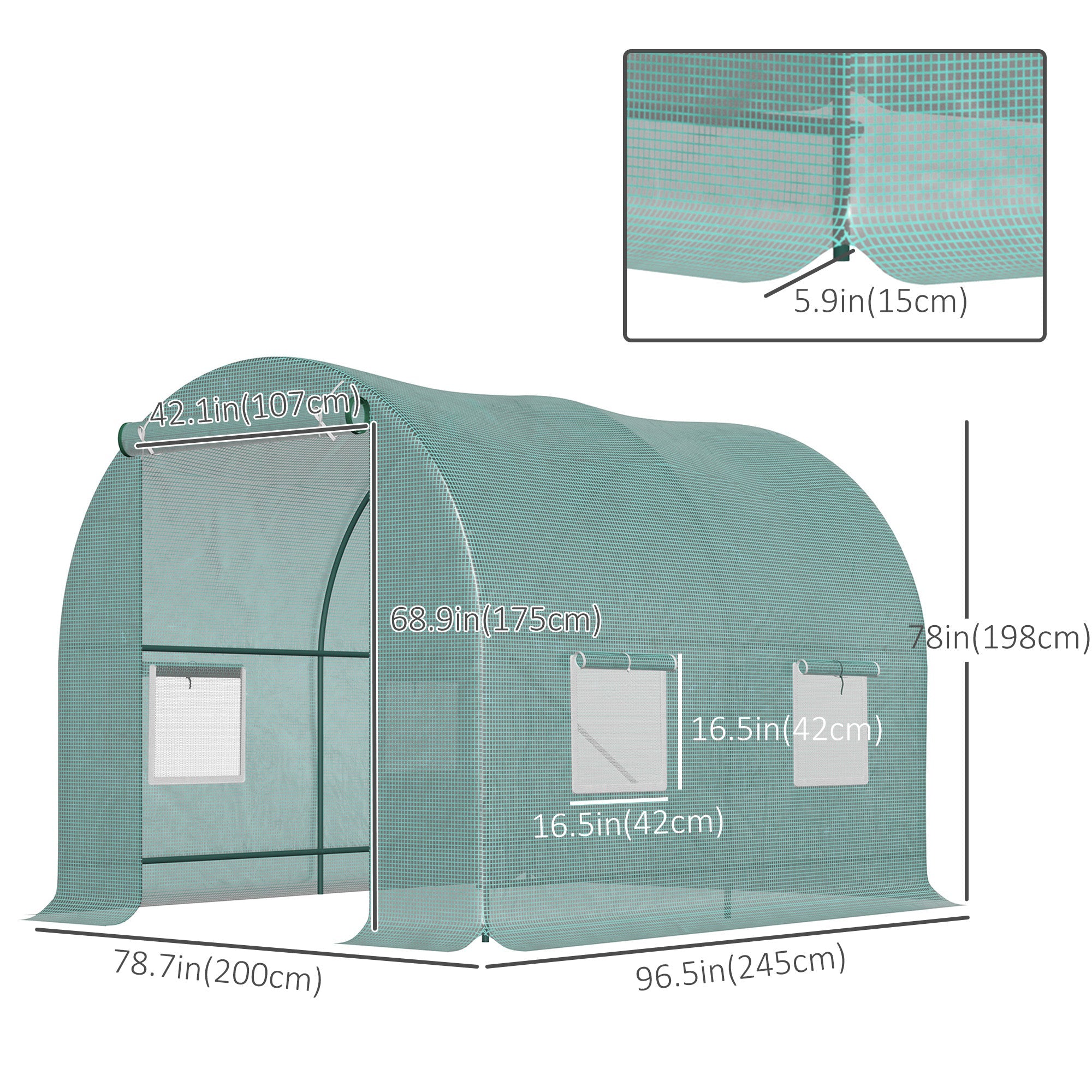Outsunny Walk-In Greenhouse: 8'x66'x66' Heavy Duty Outdoor Tunnel for Flower & Vegetable Growth, Roll Up Door 