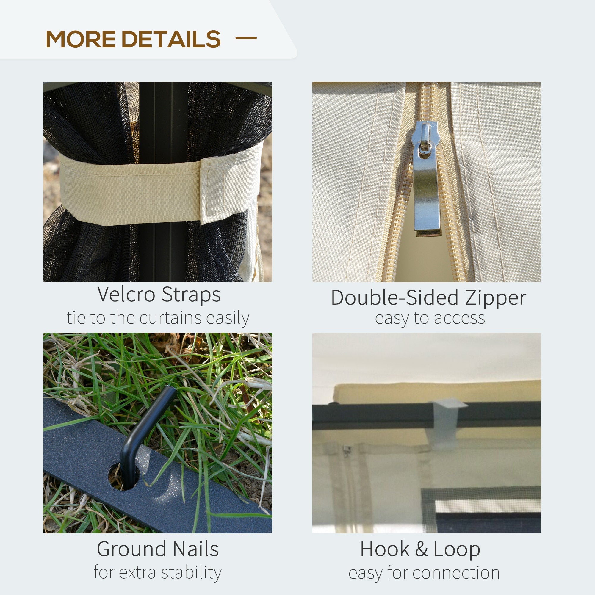 Outsunny 10'x10' Soft-top Patio Gazebo Deck Canopywith Double Tier Roof, Removable Mesh Curtains, Display Shelves, Top Hooks, Beige 