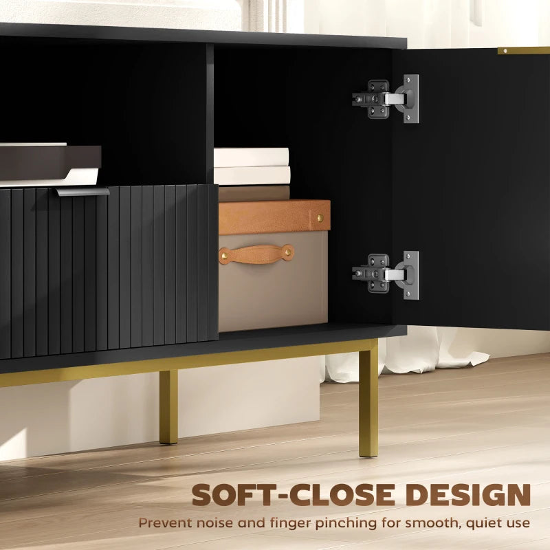 Modern TV Console for TVs up to 50 Inch, Entertainment Center with Smart RGB LED Lights and Soft Close Doors, Black