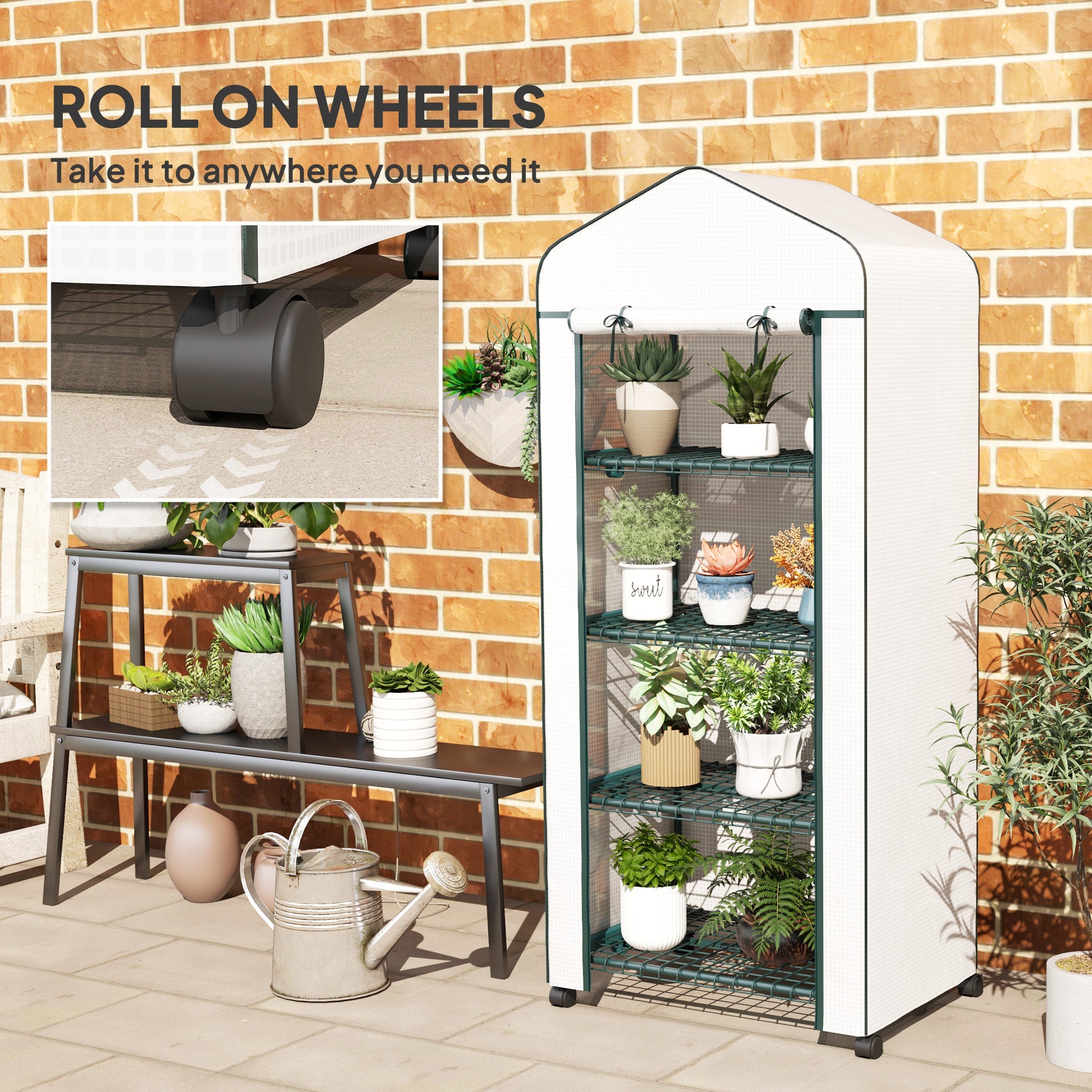 Outsunny Portable Greenhouse, Outdoor Hot House Plant Flower Greenhouse with 4 Tier Shelves, PE Cover, White 