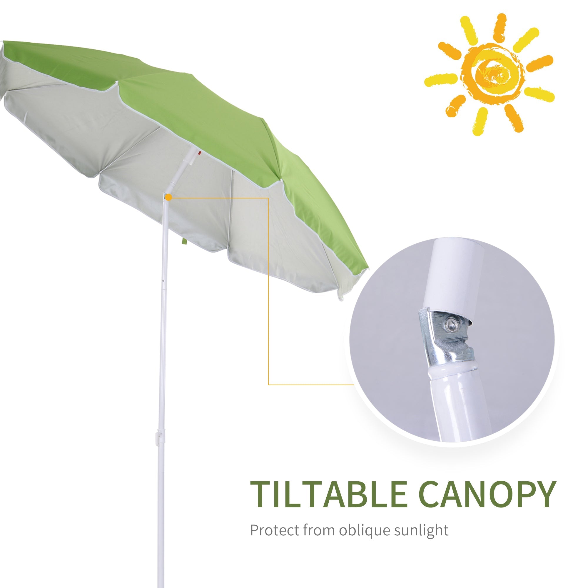 Outsunny 6.7ft Beach Umbrella with Push Button Tilt, Ruffled Outdoor Umbrella with Carry Bag and 8 Ribs, Green 