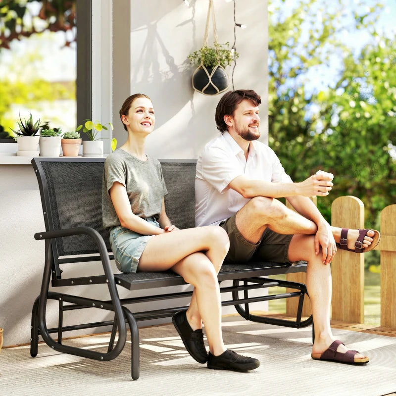 Outdoor Glider Bench, 2 Seater Garden Patio Glider Chair with Sling Fabric Seat, Steel Frame, Black