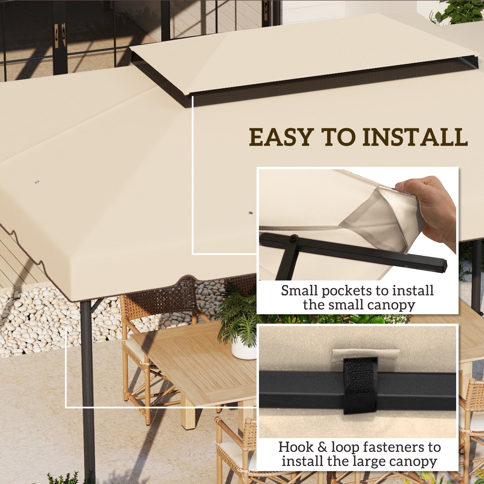 Outsunny 13.1' x 9.8' Gazebo Replacement Canopy, Gazebo Top Cover with Double Vented Roof for Garden Patio(TOP ONLY), Cream 