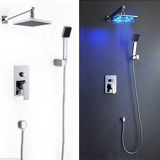 8 Inch LED Rainfall Shower head Arm Control Valve Handspray Shower Faucet Set - Free Shipping