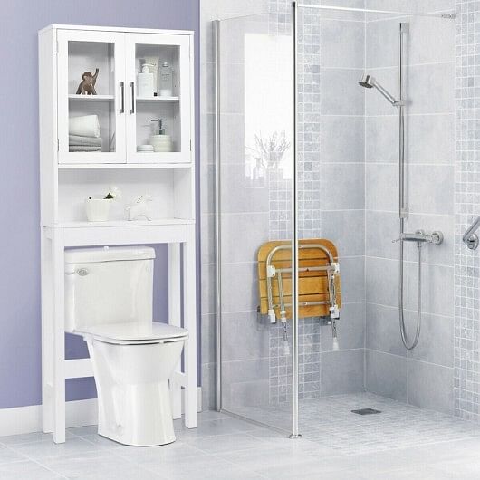 Over the Toilet Storage Cabinet Bathroom Space Saver with Tempered Glass Door - Free Shipping