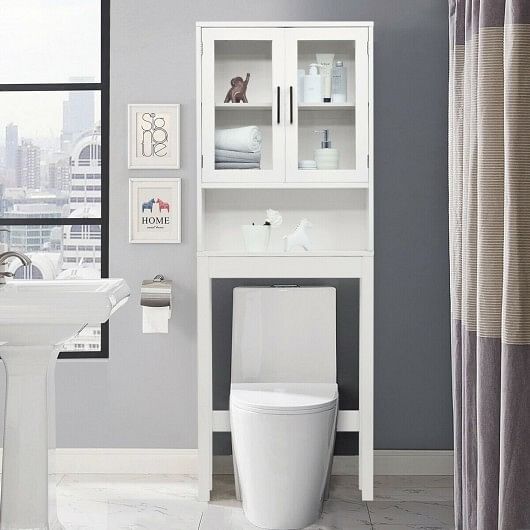 Over the Toilet Storage Cabinet Bathroom Space Saver with Tempered Glass Door - Free Shipping