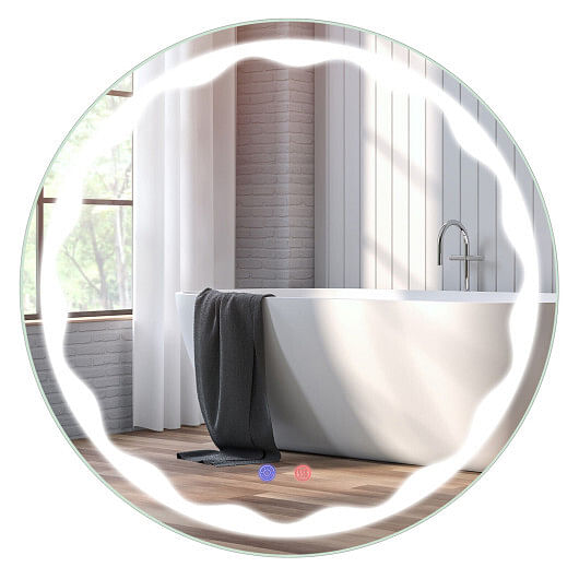 24 Inch Round Wall Mirror with 3-Color LED Lights and Smart Touch Button - Free Shipping