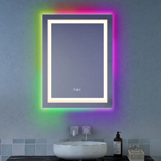 32 Inch x 24 Inch Bathroom Anti-Fog Wall Mirror with Colorful Light - Free Shipping 